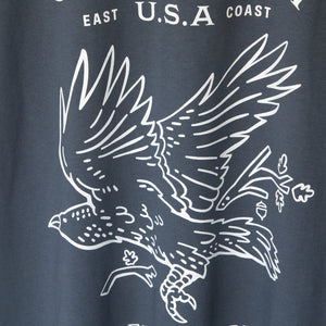 Crow in Flight T-Shirt back graphic close-up: crow design on petrol blue cotton, Clayborn & Co.